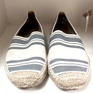 Tory Burch White Blue Striped Espadrille Flats size 9